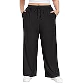 TIYOMI Plus Size Wide Leg Sweatpants for Women Drawstring Elastic Yoga Pants with Pockets XL-5XL