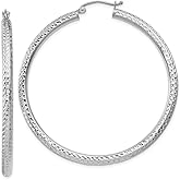 Roy Rose Jewelry 14K White Gold Diamond-cut 3mm Round Hoop Earrings ~ 50mm length