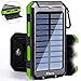 Solar Charger,F.DORLA 20000mAh Portable Outdoor Waterproof Mobile Power Bank,Camping External Backup Battery Pack Dual USB 5V 1A/2A Output 2 Led Light Flashlight with Compass for Tablet iPhone Android