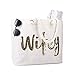 ELEGANTPARK Wifey Tote Bridal Shower Gift Wedding Bride Gifts Honeymoon Anniversary Wedding Beach Bag Jute Bag with Gold Sequin Interior Pocket