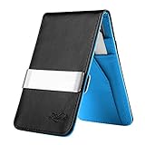 Zodaca Horizontal Genuine Leather Money Clip Wallet, Black/ Blue