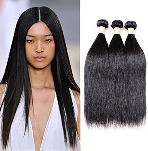 Alica 7A Grade Brazilian Virgin Hair Straight 3 Bundles Human Hair weave Extensions 100% Unprocessed Hair Weave Bundles 300g (14" 16" 18", Natural Color)