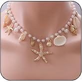 Shell Starfish Necklace Conch Statement Necklaces for Women Pearl Charm Choker Necklace Summer Surfer Seashell Beach Starfish Necklaces Ocean Jewelry