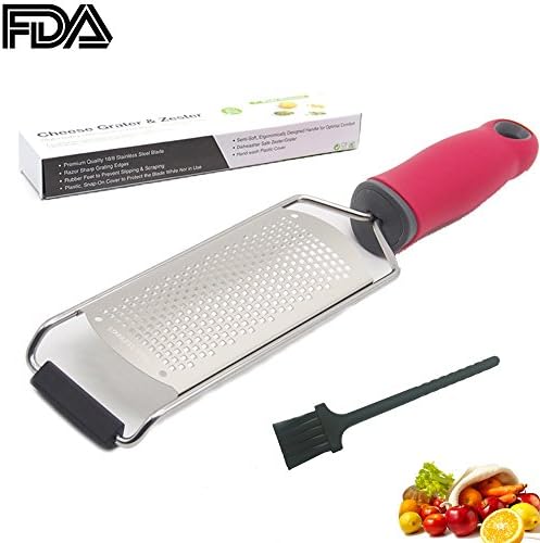 Stainless Steel Cheese Zester Grater, Kitchen Graters for Cheese, Lemon, Garlic, Onions, Citrus Fruits, Chocolates, with Ergonomic Rubber Handle, Sharp Blade