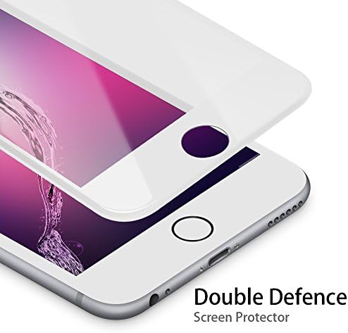 Tempered Glass Screen Protector Film Edge to Edge Protection for Apple iPhone 8 Plus 7 Plus 6 Plus 6s Plus Screen Protector [Double Defence Technology] 3D Curved Full Coverage Cover - White