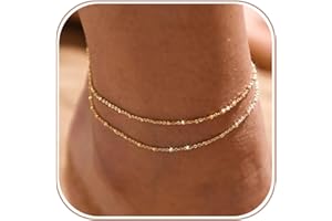 CAROVO Gold Ankle Bracelets for Women 14K Real Gold/Silver Plated Layered Anklet Waterproof Set Snake Sparkly Cuban Link Figa