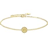 DOVRAN 14K Solid Gold Daisy Bracelet Flower Bracelet Jewelry Gifts for Women