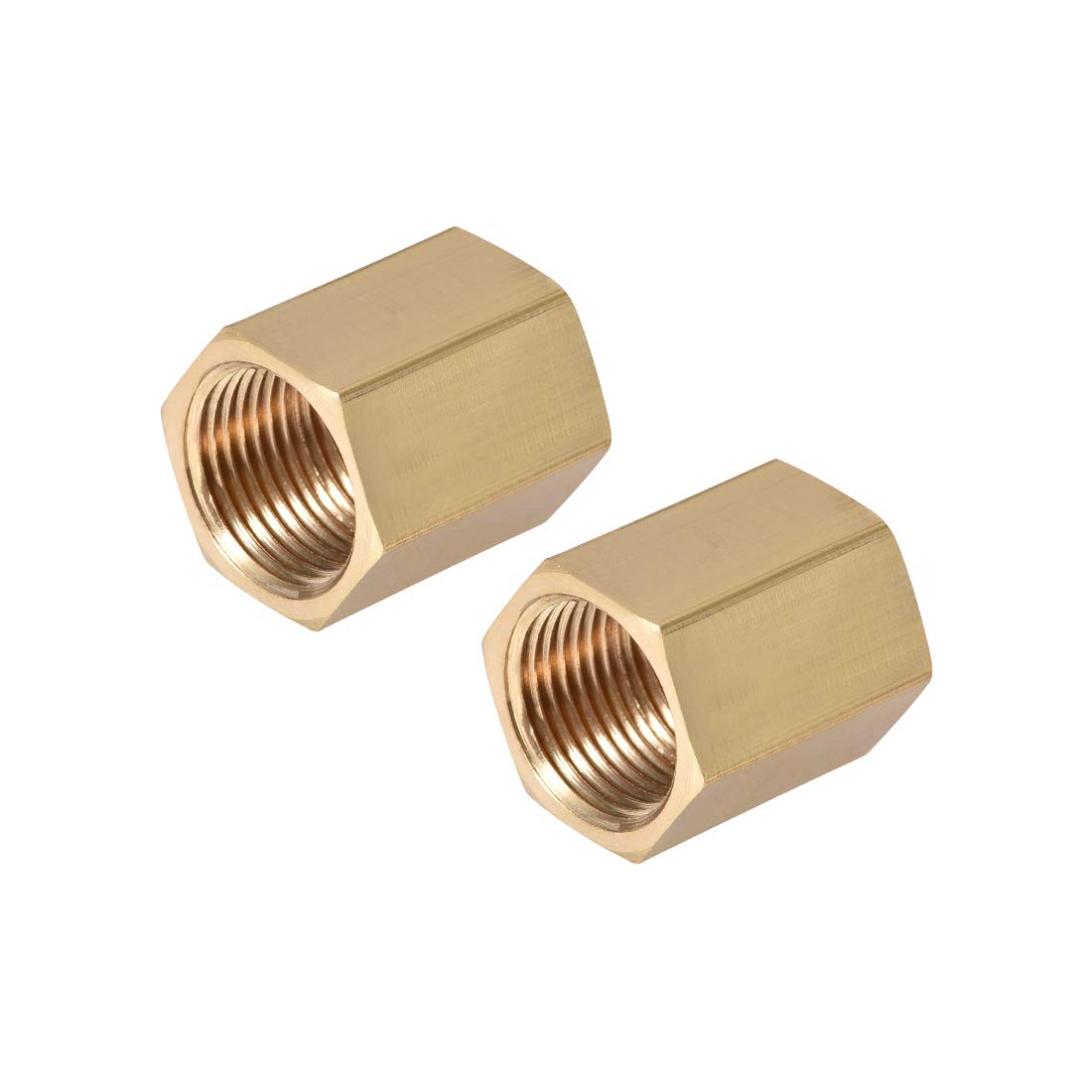 sourcing map Brass Pipe Fitting Connector Straight Hex Nipple Coupler G3/8 X G3/8 Female Thread Gold Tone 2pcs