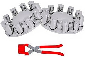 JESONN Plastic ABS Chrome Plated Front Axle Cover Kits Hub Caps for Semi Trucks with Thread-on 33mm Lug Nut Covers Removable Caps (Standard-ACN35)