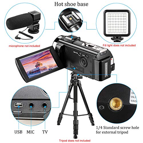 Video Camera Camcorder Digital Camera YouTube Vloggaing Camera Video Recorder Full HD 1080P 30FPS 24MP 3.0 Inch 270 Degree Rotation Screen16X Digital Zoom Camcorder with Remote Control (2 Batteries)