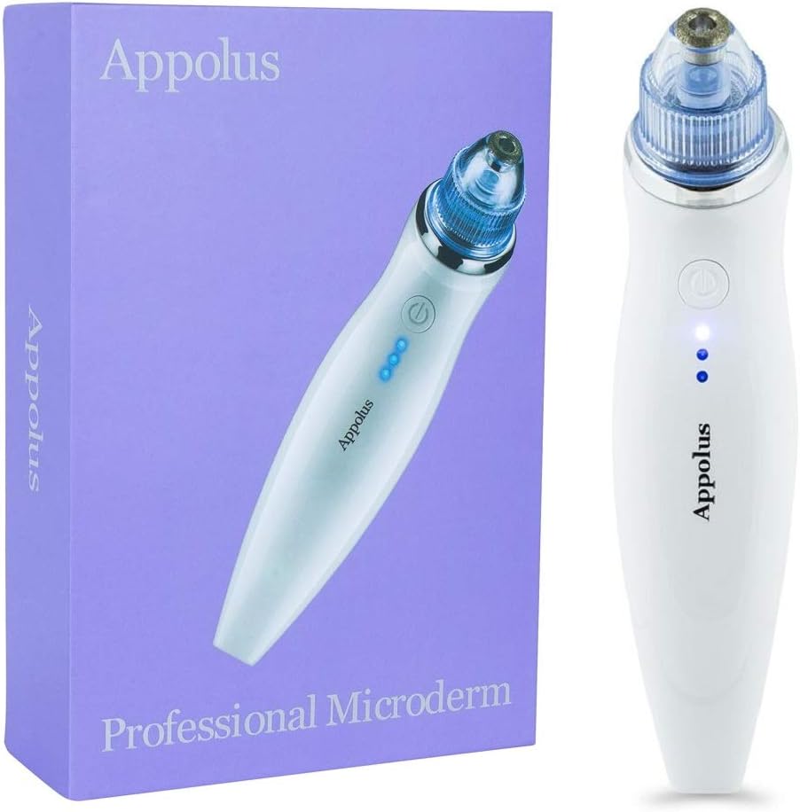 Microdermabrasion Machine - Appolus Premium Diamond Microdermabrasion Device USB Rechargeable - 3 Diamond Tips - 6 Heads Kit-Blackhead Remover Vacuum Tool-Lines Wrinkles Minimizer