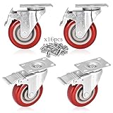 Moogiitools 3" PVC Heavy Duty 1000lbs Swivel Rubber Caster Wheels with Safety Dual Locking Casters Set of 4 with Brake