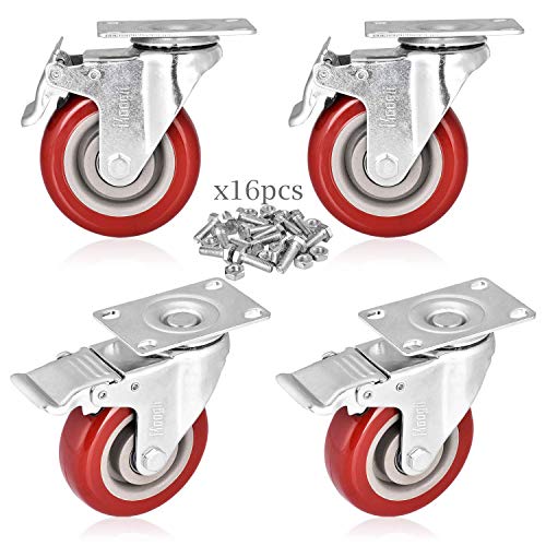Moogiitools 3" PVC Heavy Duty 1000lbs Swivel Rubber Caster Wheels with Safety Dual Locking Casters Set of 4 with Brake