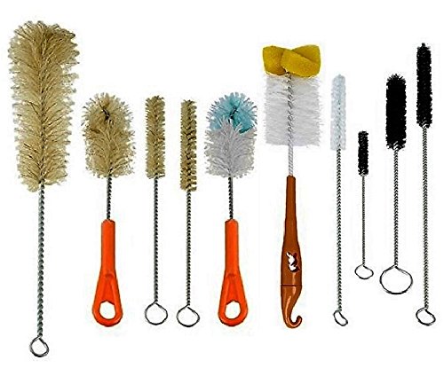 RamPro 10Pc Cleaning Brush Set Ultimate Kit, Baby Bottle & Tube Brushes. All Shapes & Sizes, Large, Small, Sponge, Soft, Stiff, Nylon, Natural, & Synthetic Bristles.