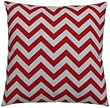 JinStyles Chevron Striped Cotton Canvas Decorative Throw Pillow Cover (Red and White, 18 x 18 Inches)