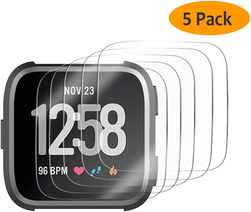 Hianjoo [5-Pack Tempered Glass Compatible with Fit Bit Versa/Versa Lite, Screen Protector Replacement for Fit Bit Versa/Versa Lite (Not For Versa 2)