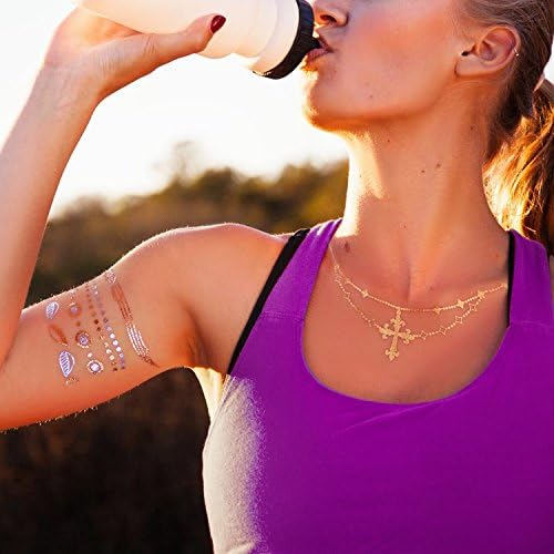Temporary Metallic Tattoo - Inspired Tattoo Sticker Kit for Summer/Wedding/Beach for Women & Girls Design, in Gold and Silver(Jewelry)