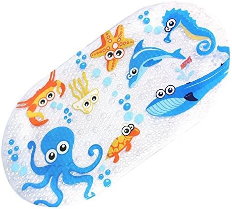 Non-slip Baby Bath Mat - Mocollmax Toddler Anti-Bacterial Bathtub Mat, Shower Mat 27"x15" - Durable Mildew Mold Resistant PVC - Phatalates and Lead FREE (Deep Sea Fishes)