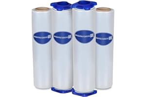 International Plastics Co. 80 Gauge Plastic Stretch Film/Wrap with Tension Handles 1200ft 500% Stretch Clear Cling Durable Adhering Packing Moving Packaging Heavy Duty Shrink Film (Tension Handles, 4)