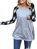 Inorin Women Plaid Long Sleeve Raglan Shirt Oversized Sweatshirt Sequin Pocket Tunic Tops