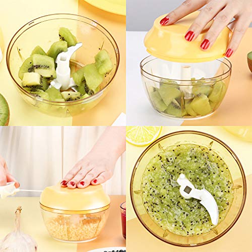 Puyujin Manual Food Chopper, Vegetable Fruits Nuts Onions Chopper Hand Pull Mincer Blender Mixer Food processor (Yellow)