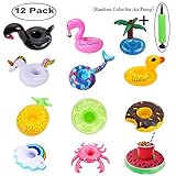KingYue Inflatable Drink Holders, Floats Inflatable Cup Coasters for Summer Pool Party and Kids Bath Toys (12 Packs with a Air Pump)