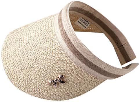 iCJJL Women's Straw Visor, Beaded Open Top Packale Visor Clip Lightweight UPF 50+ Summer Beach Cap for Travel Holiday