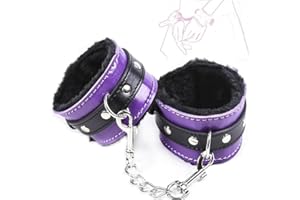 1 Pair Purple Sex Fuzzy Hand Cuff Set for Adults Bedroom Soft Leather Bangles Hand-Ankle Cuffs Bracelet Sex Bondage Bed Restr