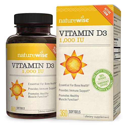 NatureWise Vitamin D3 1,000 IU for Healthy Muscle Function, Bone Health and Immune Support, Non-GMO, Gluten-Free in Cold-Pressed Organic Olive Oil,1-year supply, 360 count