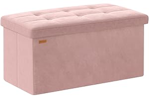 ABHENG Folding Storage Ottoman, Velvet Storage Bench, Footrest, Removable Divider, for Living Room, Bedroom, 15 x 30 x 15 Inches, 660 lb Load Capacity, Jelly Pink UASND01P