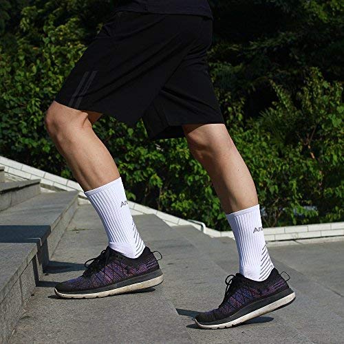 IMITOR Calcetines de Senderismo para Hombre y Mujere Algodón Transpirable Calcetines de Trekking Calcetines Térmicos para Actividades al Aire Libre Ciclismo Correr Escalar 3 Pares (Blanco Gris)