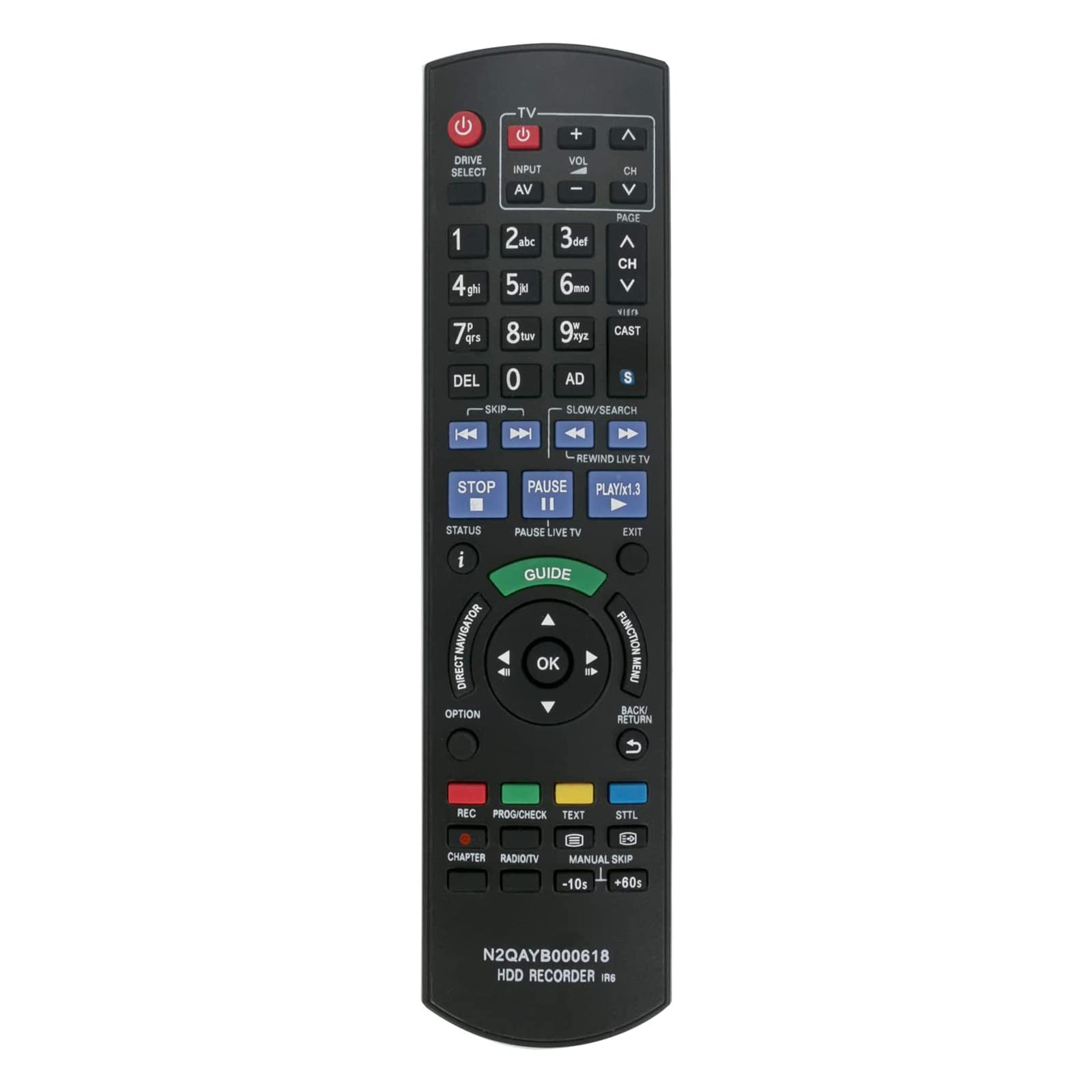 AULCMEET N2QAYB000618 Replaced Remote Control Fit for Panasonic Blu-ray Disc Recorder DMR-HW120 DMR-HW100EBK DMR-HW220 DMR-HW100 DMR-HW200 DMR-PWT500 DMRHW100EB-K Sub N2QAYB000615