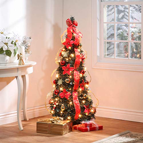 Fox Valley Traders 4 ft Christmas Spruce Prelit Poinsettia Pull Up Tree