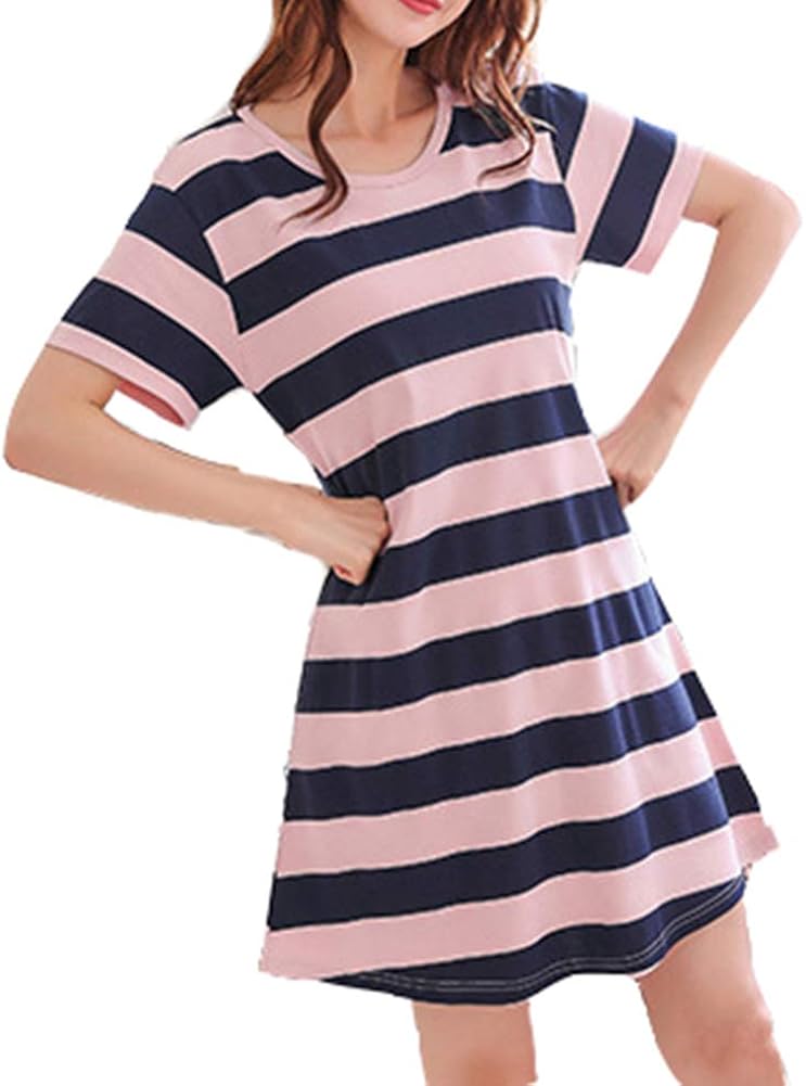 Woman's Nightgown Cotton Short Sleeve Printed Nightdresses Pyjamas t