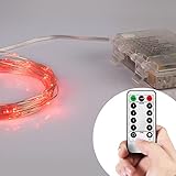 Homestarry LED String Lights,Battery Powered RED String Lights With Remote,66Leds Indoor Decorative Silver Wire Lights for Bedroom ,Patio,Outdoor Garden,Stroller,Christmas Tree.(16ft)