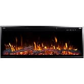 Touchstone Sideline Elite Pro 50" Smart Electric Fireplace- Wall-Mount/Recessed Installation- 6 Realistic Flame Colors- 13-Color Down Lighting- Crackle Sound- 1,500W Heater
