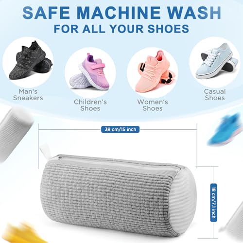 Teletrogy 2 Pieces Washing Bag for Washing Machine, Shoe Wash Bags with Side Zip, Reusable Without Distortion Large Capacity Washing Machine Bag, Grey