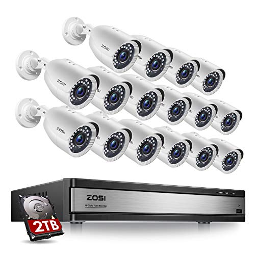 ZOSI H.265+ 1080p 16 Channel Security Camera System, 16 Channel DVR Recorder with Hard Drive 2TB and 16 x 1080p…
