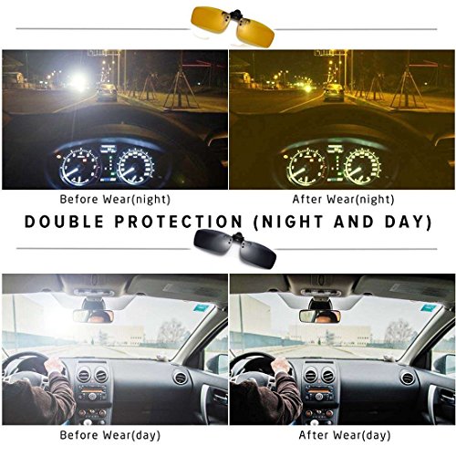 JESSIEDANTON Polarized Clip-on Flip Up Metal Clip Rimless Sunglasses, Lightweight, XL Size, Set of 2 PCS (Black + Yellow)