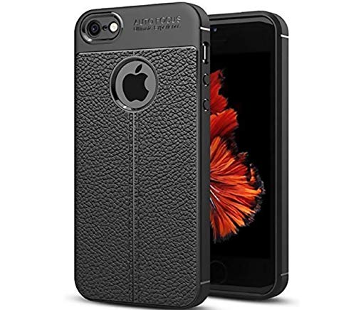 CROMBIE Auto Focus Shock Proof Leathers Pattern Armor Soft Back Cover Compatible with iPhone 6/6S (Black)