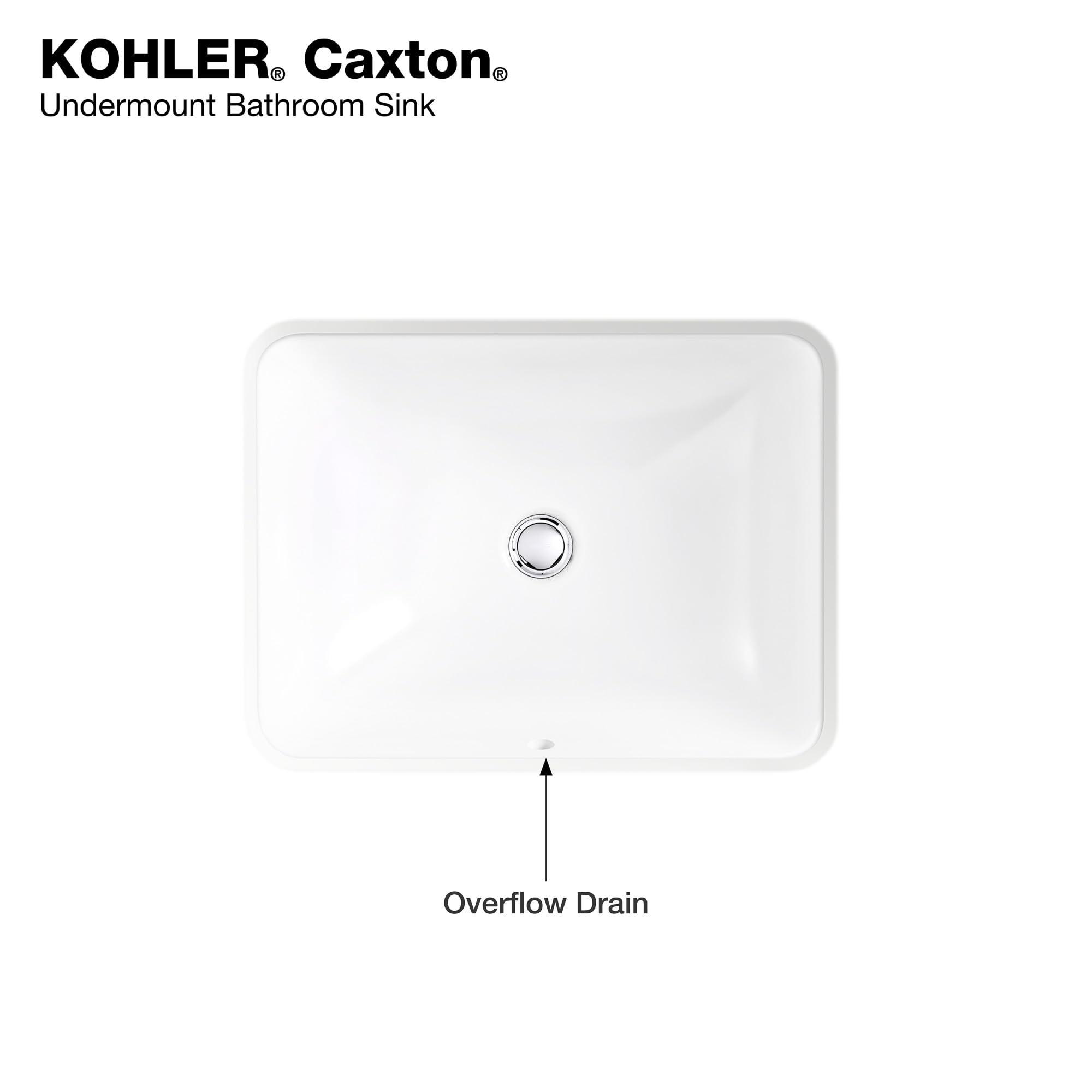 KOHLER 20000-0 Caxton Rectangle Undermount Bathroom Sink, Bathroom Vanity Sink with Overflow Drain, 20-1/4 L x 15-11/16 W, White