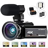 ACTITOP HDV-UHD-02 4K Camcorder WiFi Night Vision Video Camera for YouTube Volgging with Microphone,Wide Angle Lens,LED Light,and Camera Bag,Black