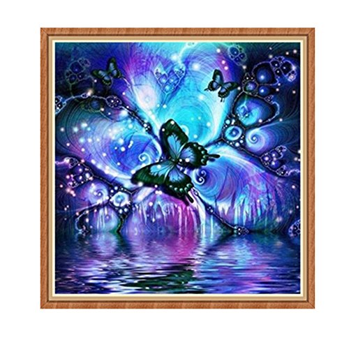 Sttech1 Oil Full Diamond Embroidery Painting New Paintworks Paint By Number for Kids and Adults - Butterfly in Blue Water (Blue)