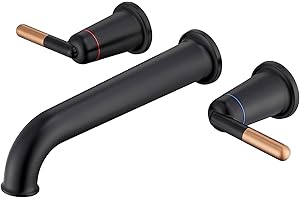 Wintap Wall Mount Tub Filler, 10.33" Extra Long Tub Spout with Rough-in Valve, 10.08 GPM High Flow Tub Faucet 2-Handle Wall Mounted Bathtub Faucet Brass Bath Tub Faucet Set Matte Black and Rose Gold