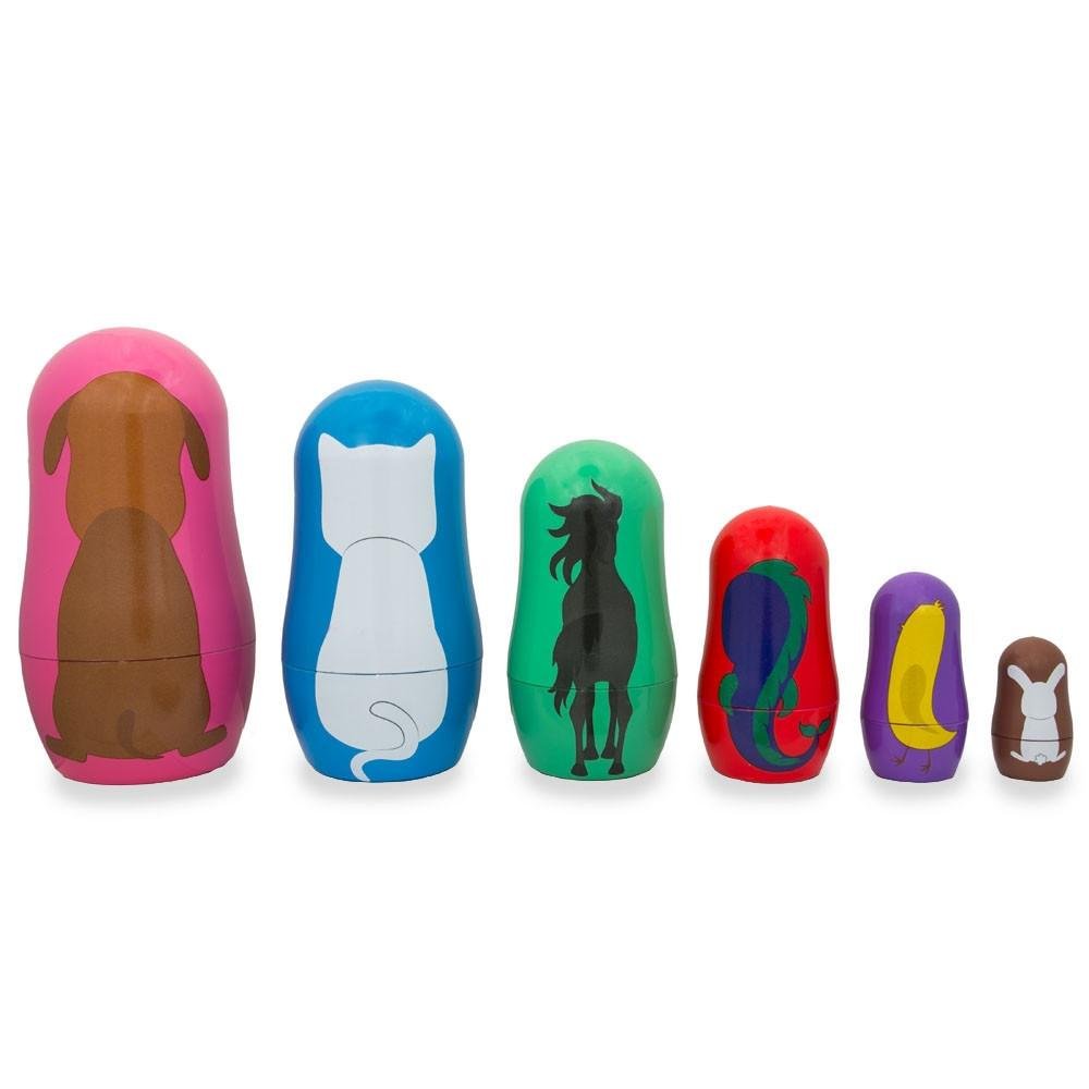 BestPysanky 6 Animals: Dog, Cat, Horse, Fish, Chick, Bunny Plastic Nesting Dolls 4.5 Inches