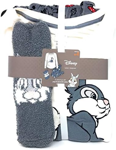 Richard Leeds International Women's Disney Thumper Plush Fleece 3-Piece Sleepwear Pajama Set, Grey , M 8/10