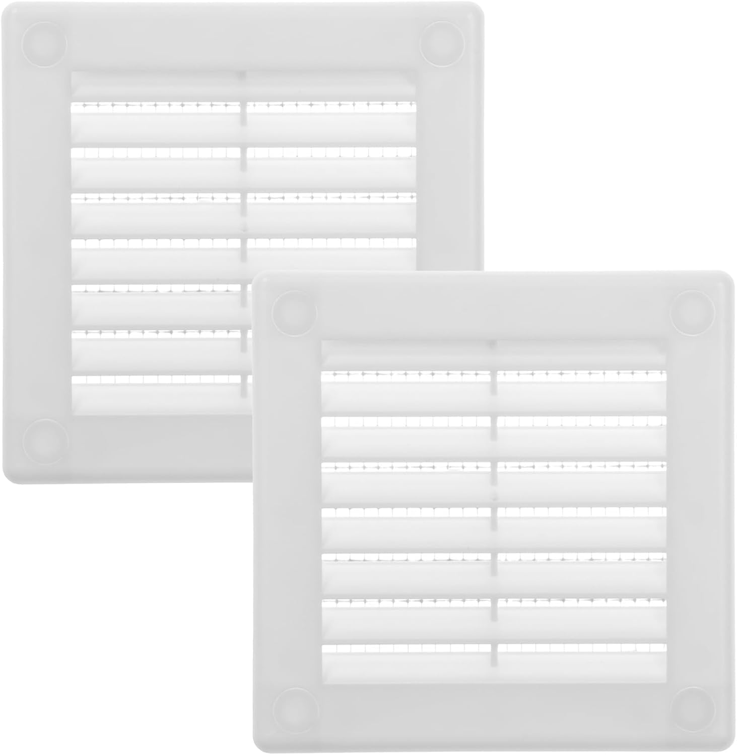 Vent Systems 100 x 100 mm / 4'' x 4'' Inch White Soffit Vent Cover - Pack of 2 - Flat Square Air Vent Louver - Grille Cover - Built-in Insect Screen - HVAC Vents for Bathroom, Home Office, Kitchen — image 1