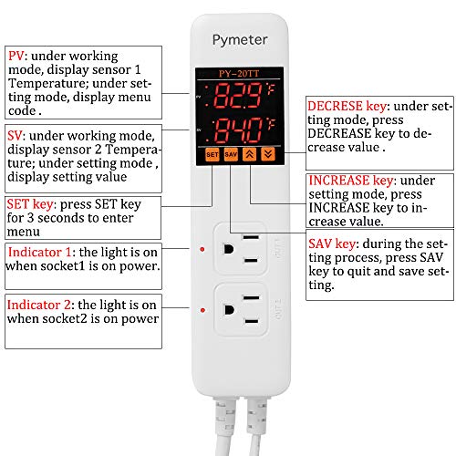 Pymeter Digital Temperature Controller Programmable Thermostat Dual