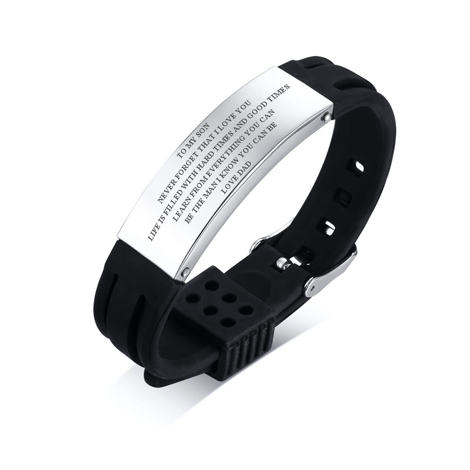 To my Son Bracelet : Engraved Life Is Filled With Hard Times Courage Inspirational Love Message From Mom Dad Silicone Bracelets Birthday Chirstmas Day Graduation Inspiration Gift For Men Teens