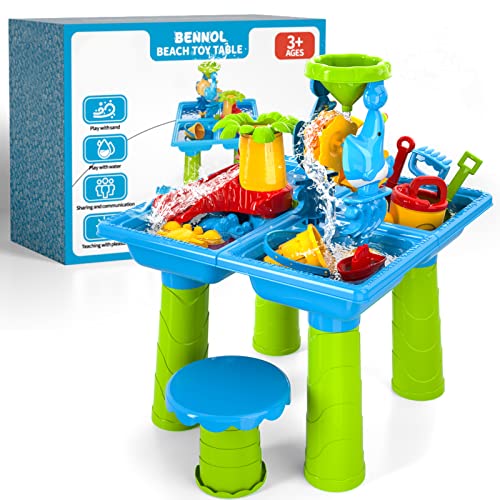 Bennol Kids Sand and Water Table for Toddlers, 4 in 1 Outdoor Sand